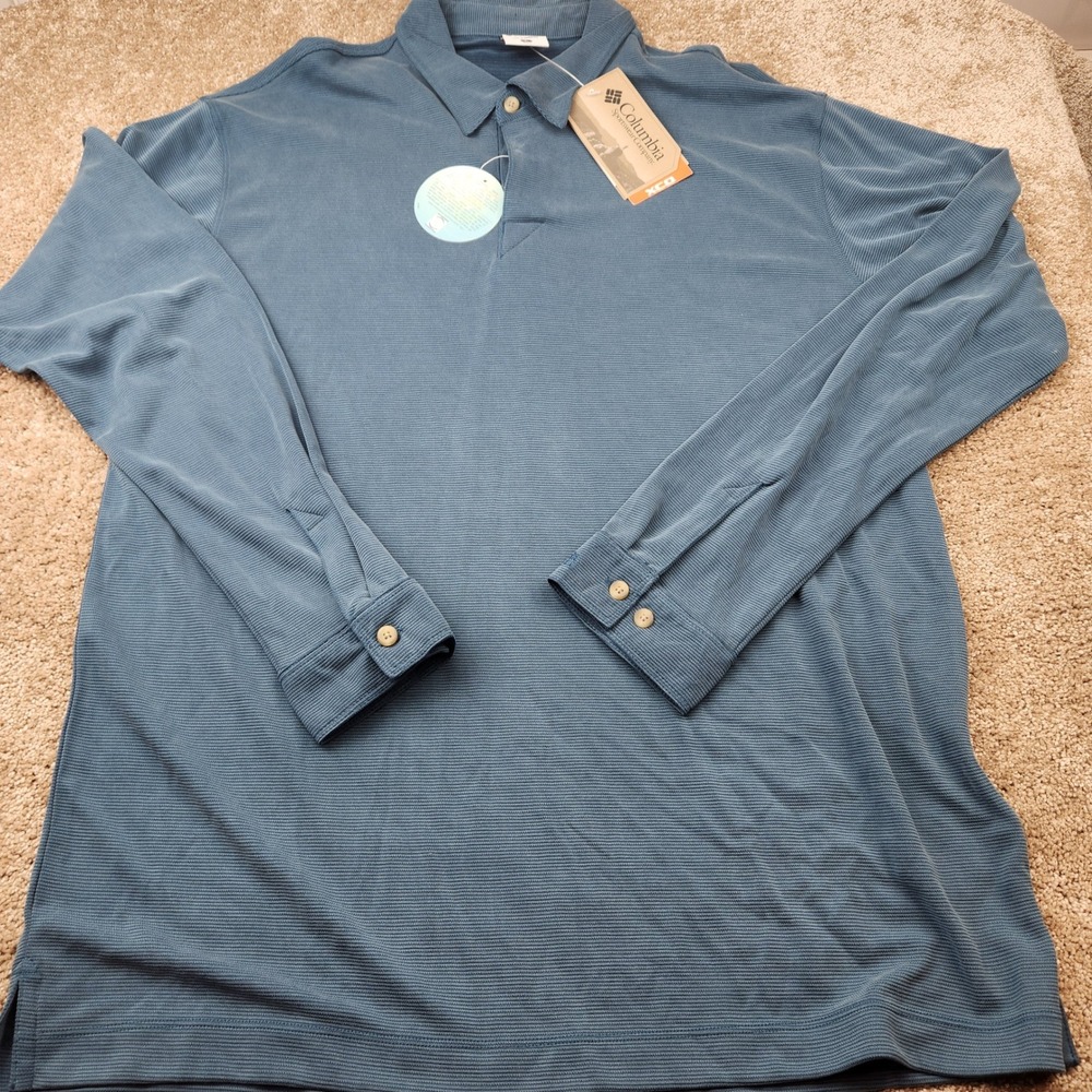 Columbia Sun Ridge Long Sleeve Polo Blue UPF 50 AM2768-420 Mens Large NWT